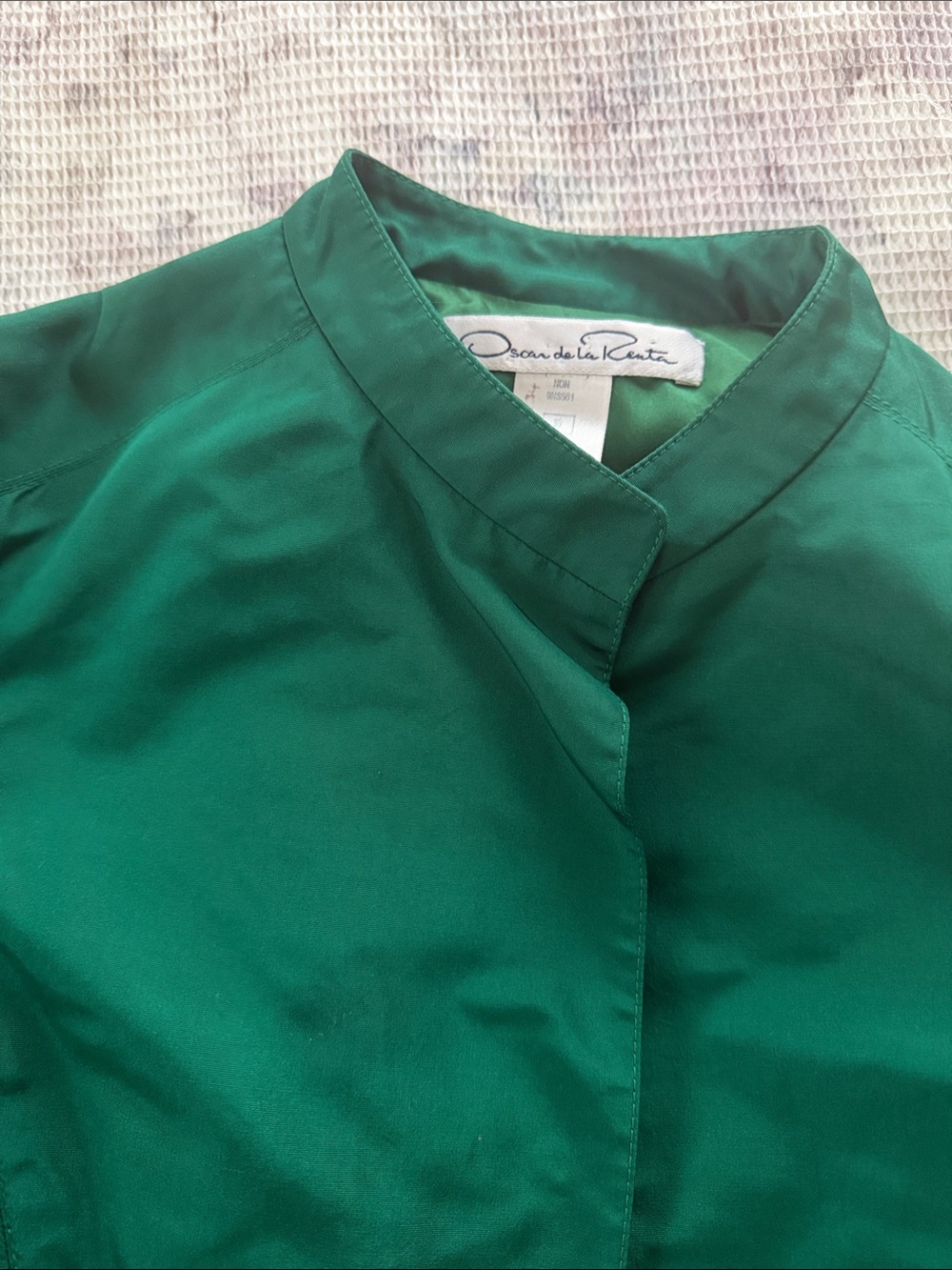 Oscar de la Renta Deep Green Collarless Blazer